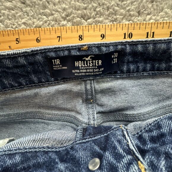 Hollister Jeans Women 11 30x31 Ultra High Rise Dad Wavy Patchwork California Y2K - Picture 8 of 9